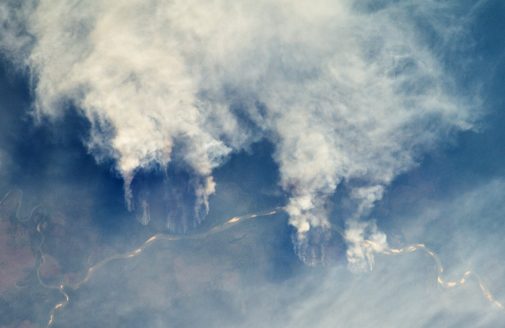 Slash and burn forest clearing along Rio Xingu in Matto Grasso, Brazil