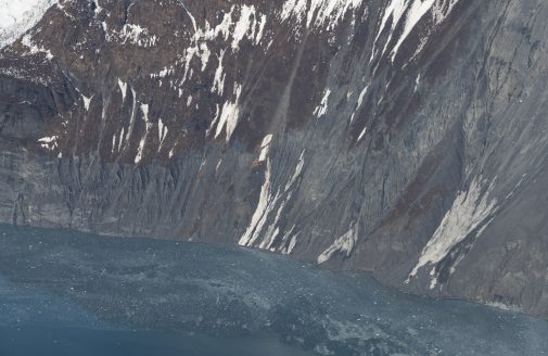 Vulnerable slope of Alaska's Barry Arm. Photo by Chris Zimmerman, USGS