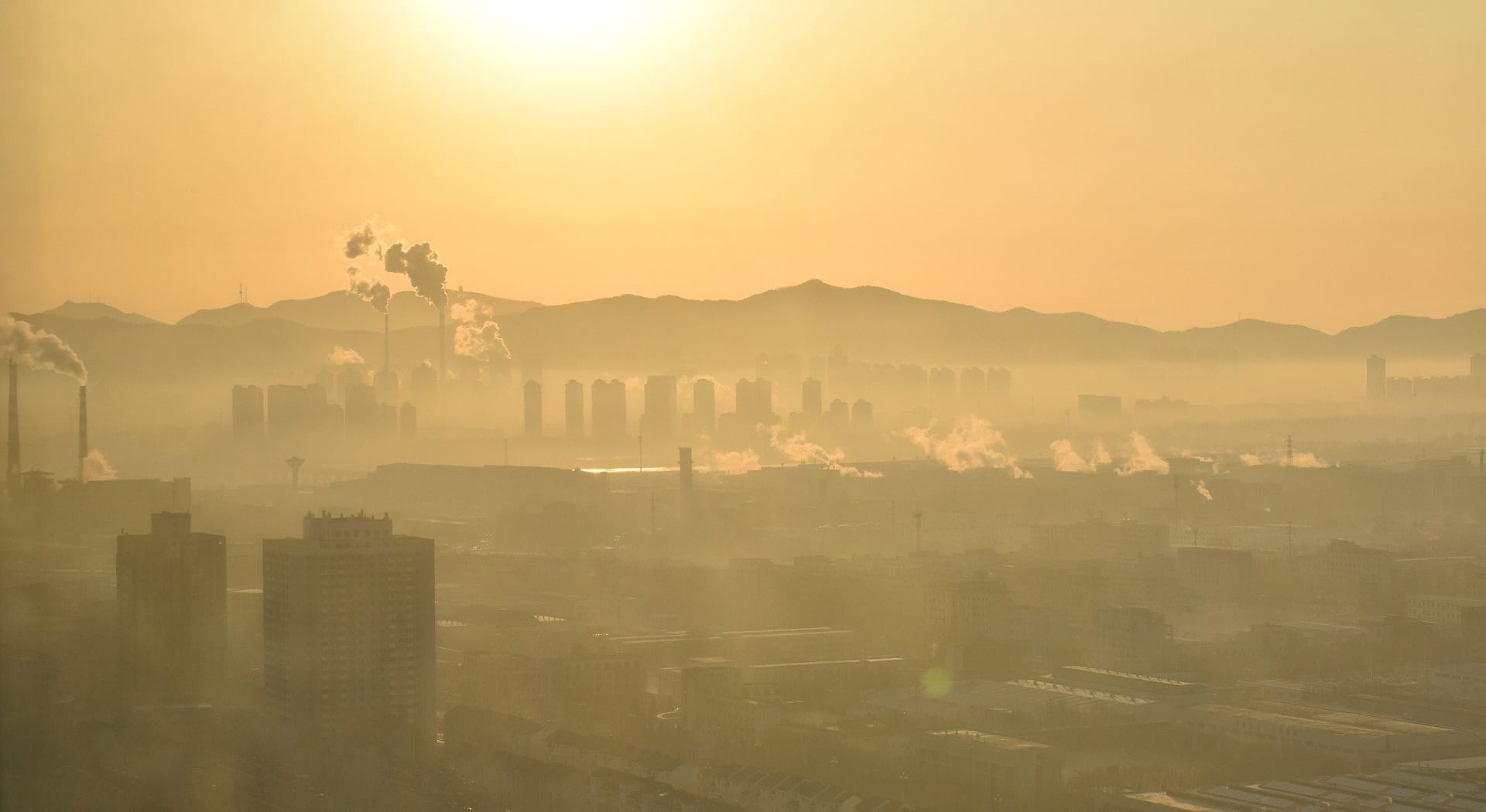 Smog settled over a city