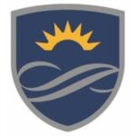 Conscience Bay Company logo, a blue shield shape with stylized wave and a rising sun
