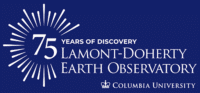blue logo with white tex that reads: 75 years of discovery lamont-doherty earth observatory columbia university