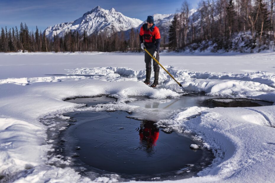 methane bubbles out of lake in Alaska