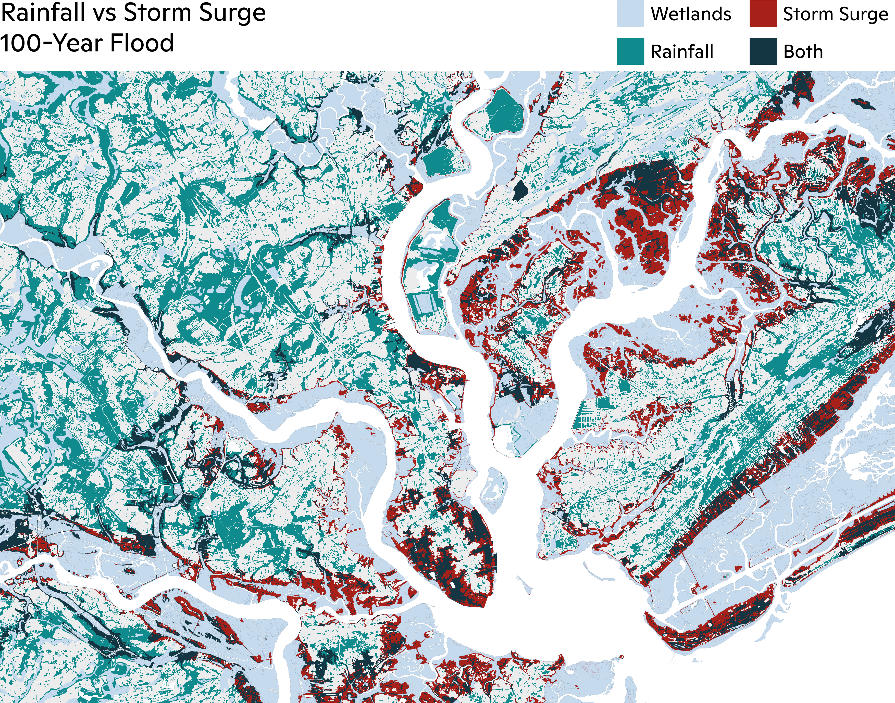 Present-Day 100-Year Flood Rainfall vs Storm Surge.