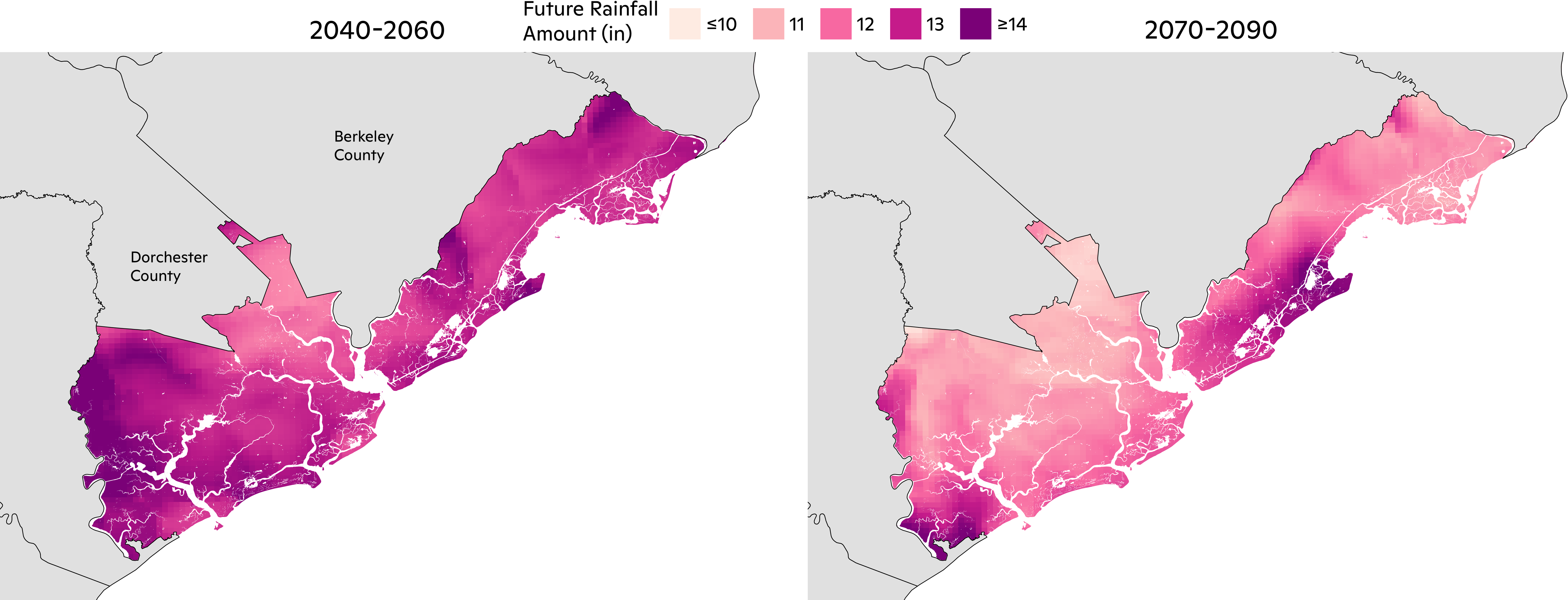 Mid and Late-21st Century Change in Historical 100-Year Rainfall.