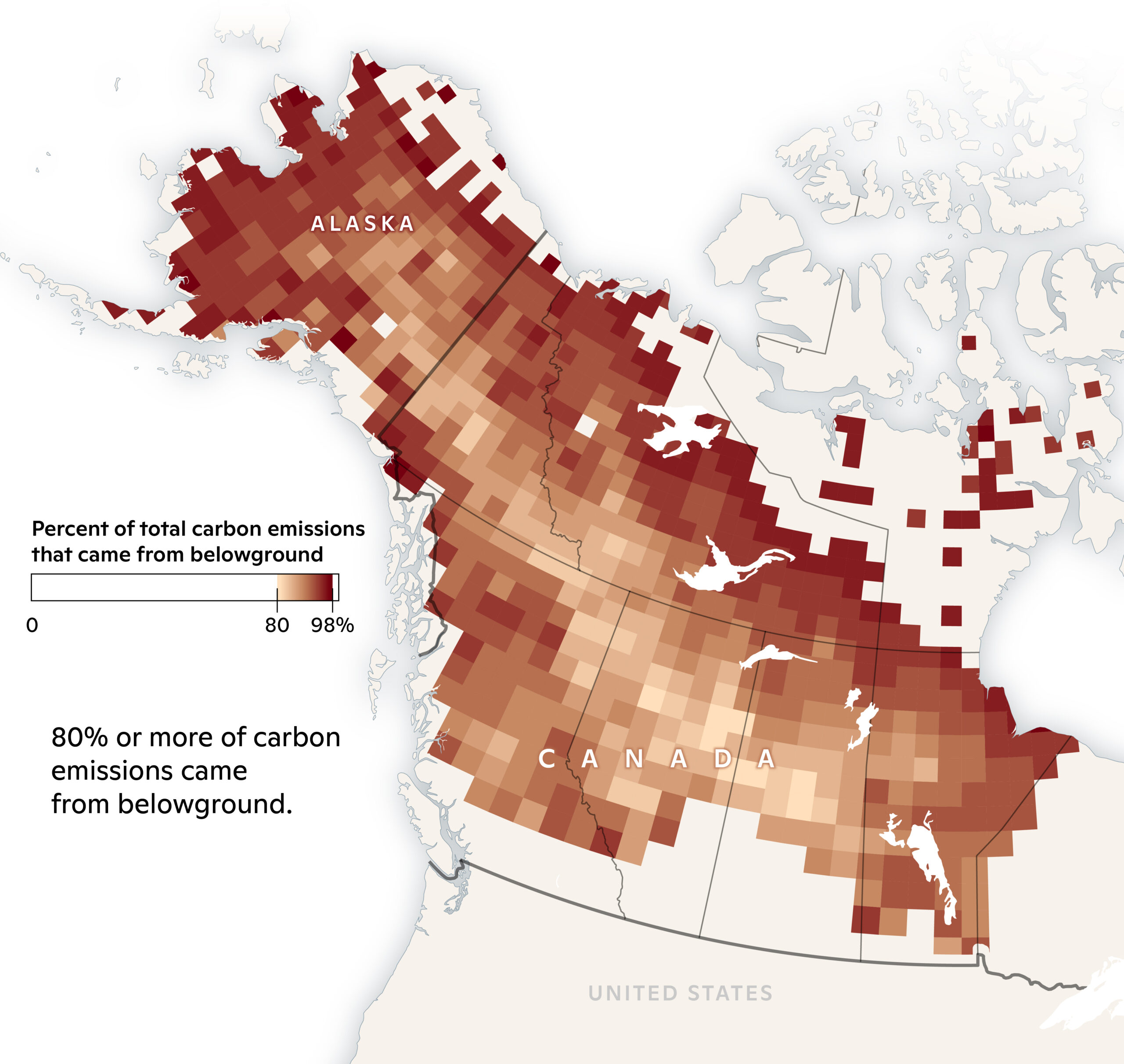 belowground carbon combustion across the boreal north america is higher than 80% in most places