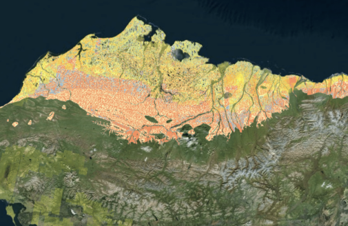 a screenshot of the PDG showing colorful data layers overlaid on Alaska's north slope