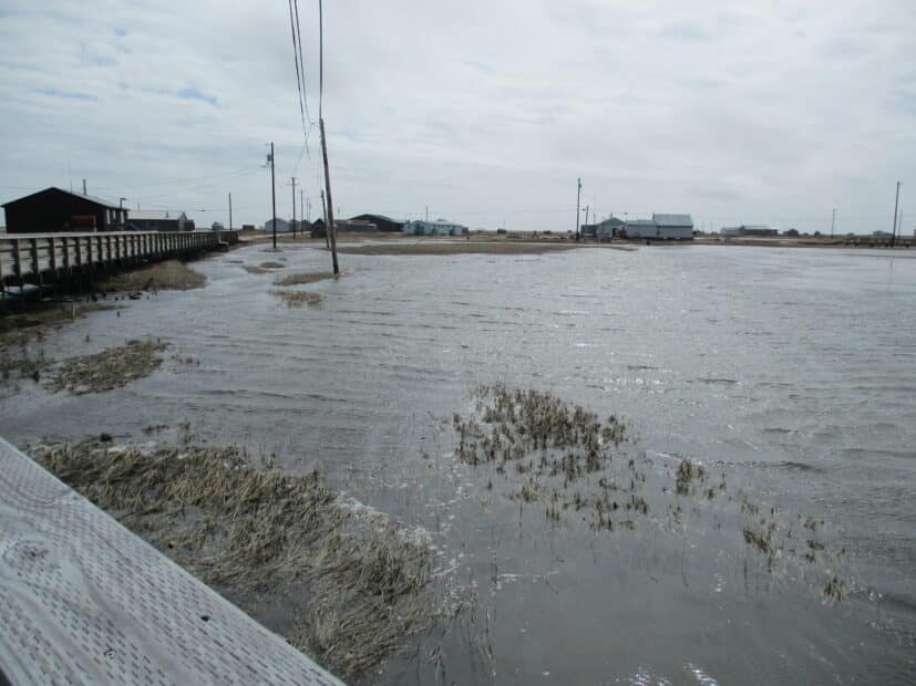 flooded land under grey sky