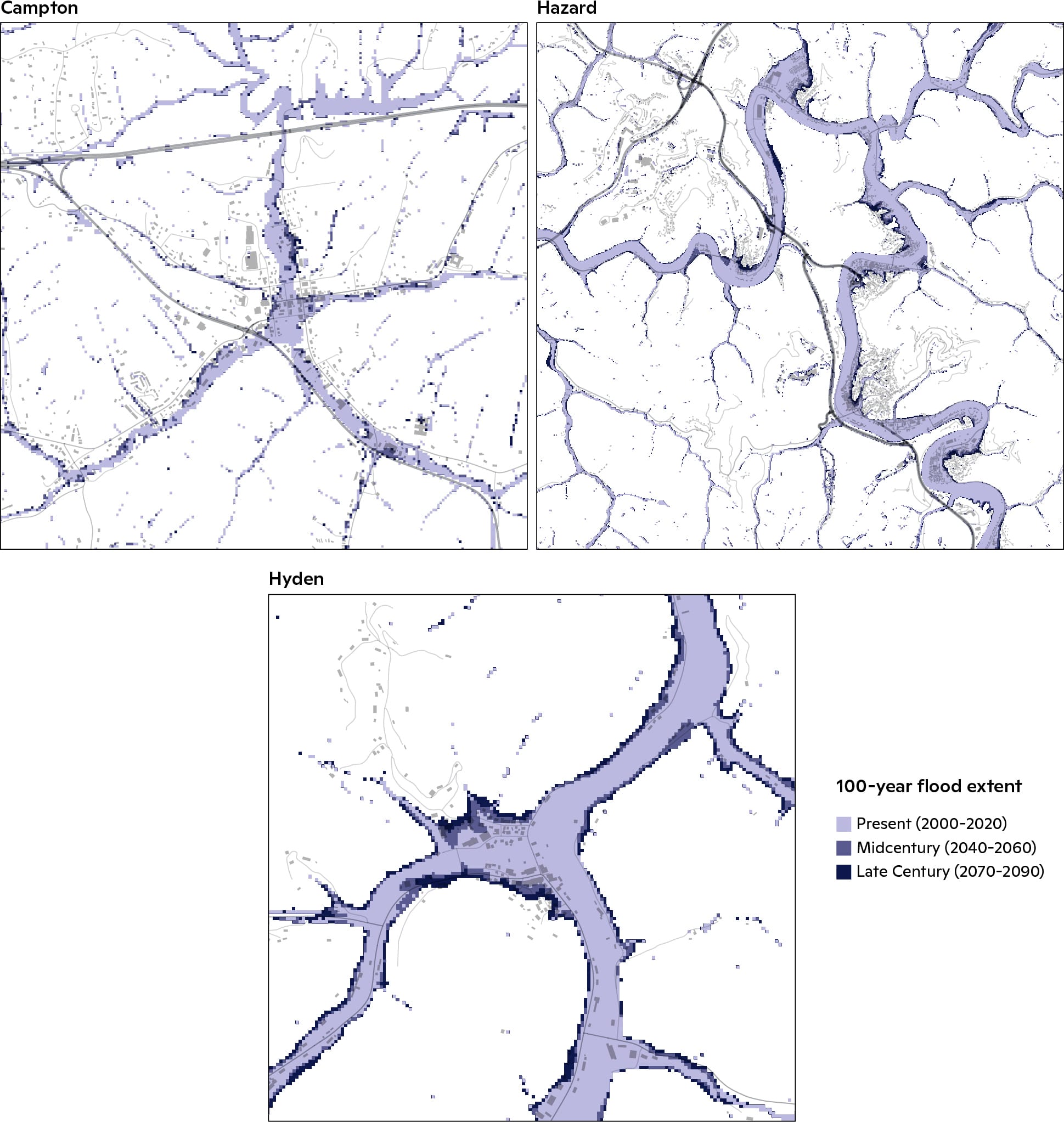 Present-day and future 100-year flood maps