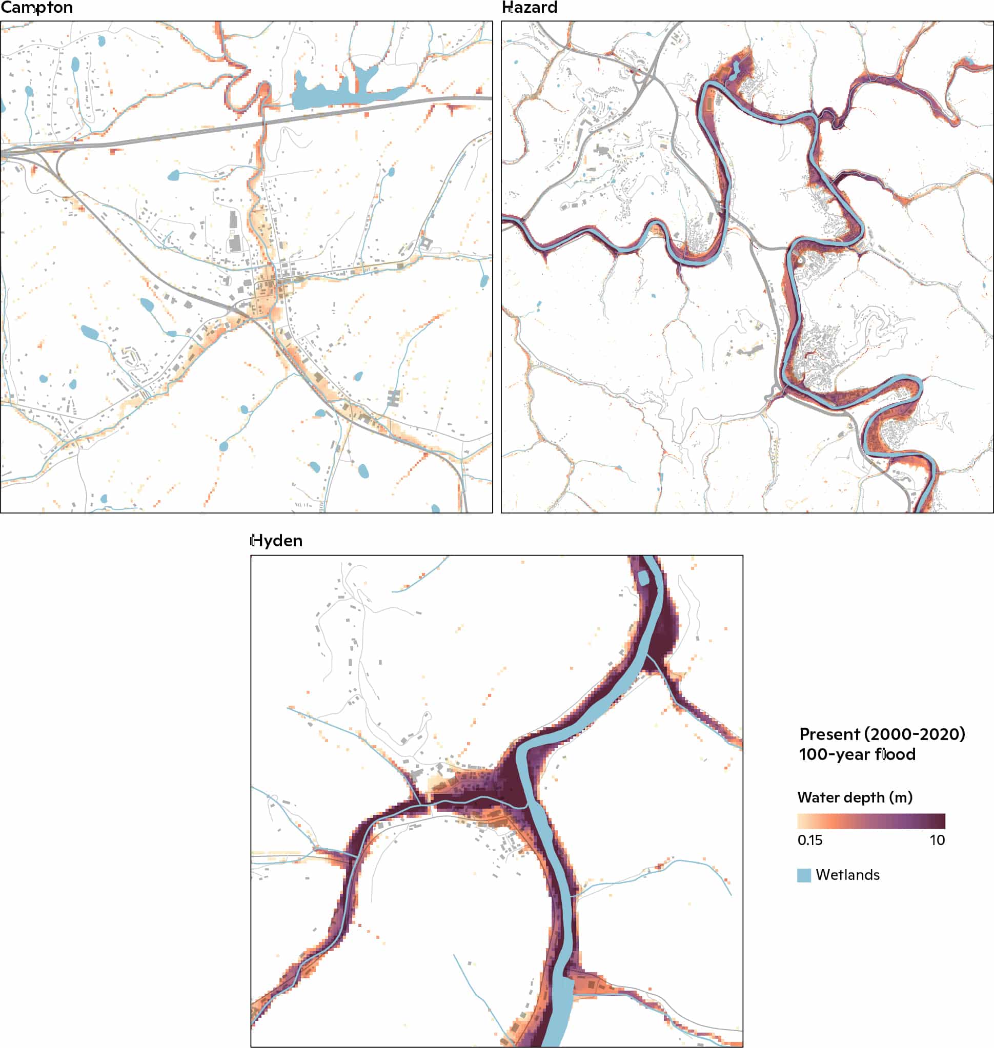 Present-day 100-year flood maps for KRADD