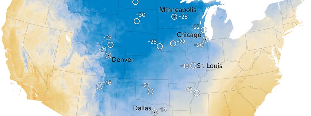 cropped 2021 polar vortex map, map by Carl Churchill