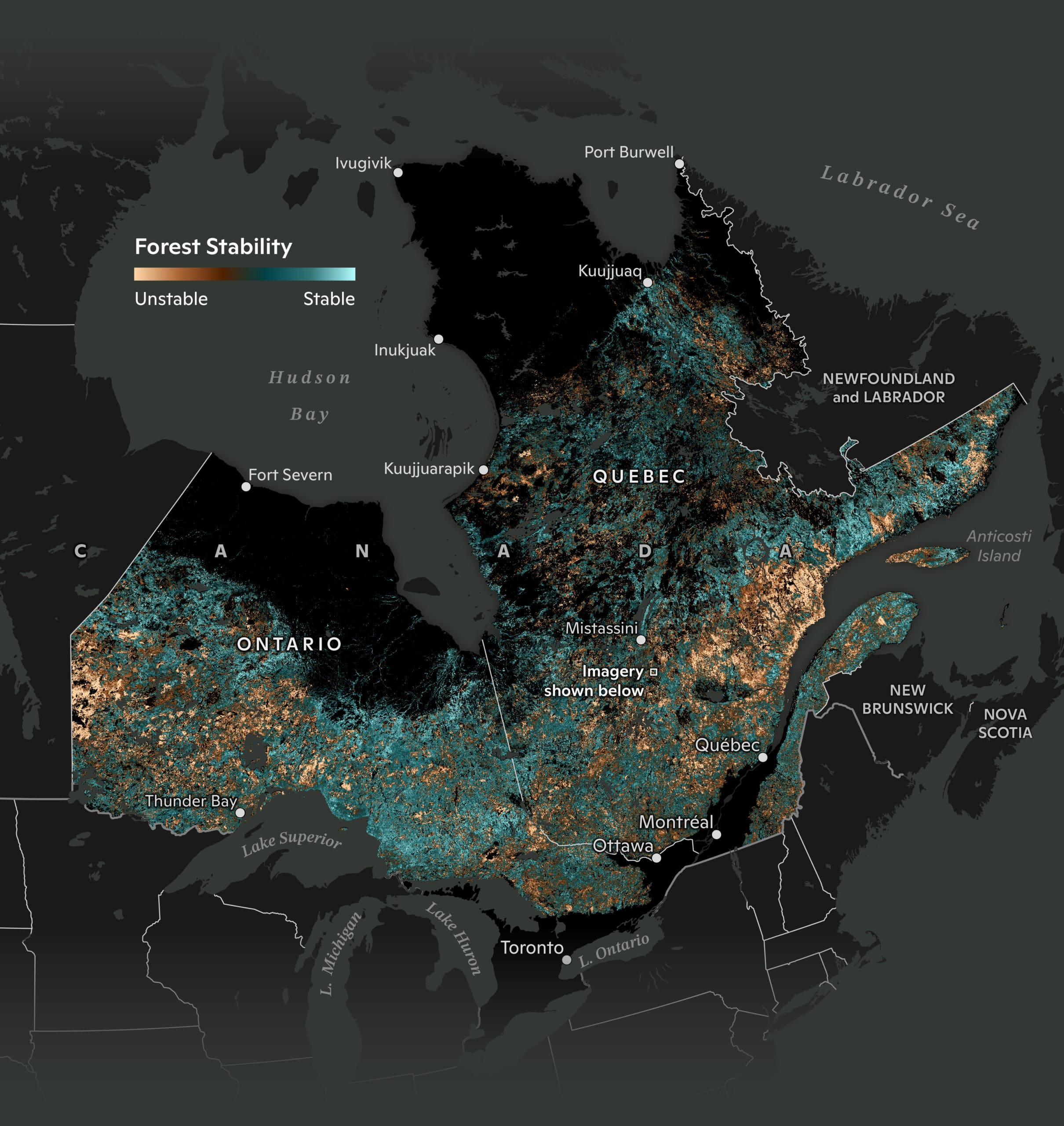 map of forest stability index in canada