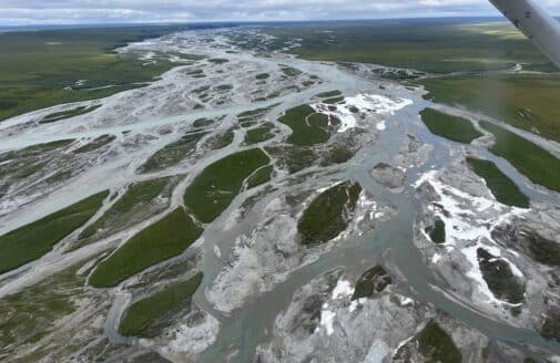 Braided river delta in arctic national wildlife refuge. image taken from the air