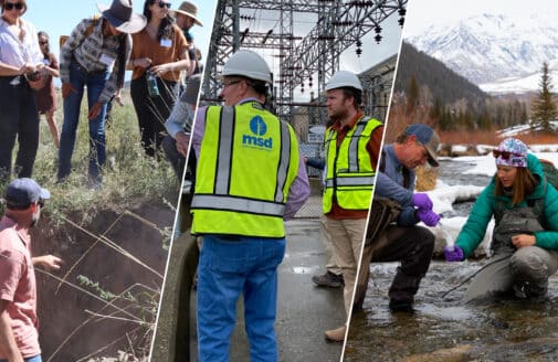 collage of soil, risk, and water work.