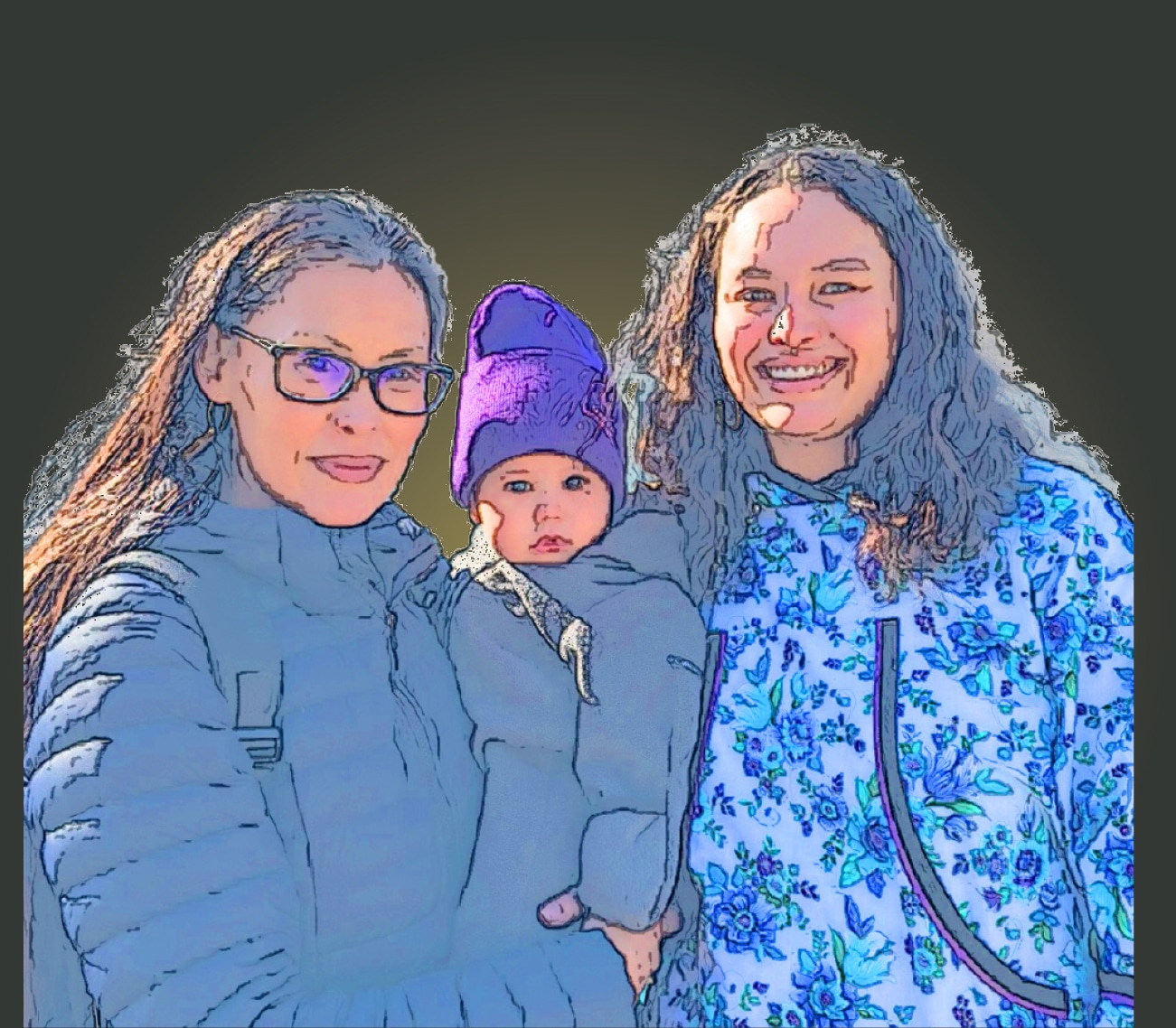 stylized portrait of Brooke woods and her children