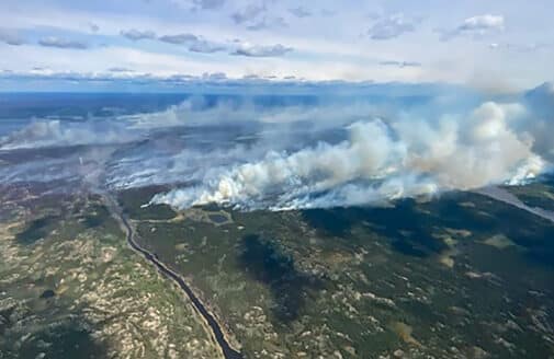 The Tulip Lake Wildfire (MWF026), on the Alberta-NWT border, taken on June 2, 2025. Courtesy Alberta Wildfire
