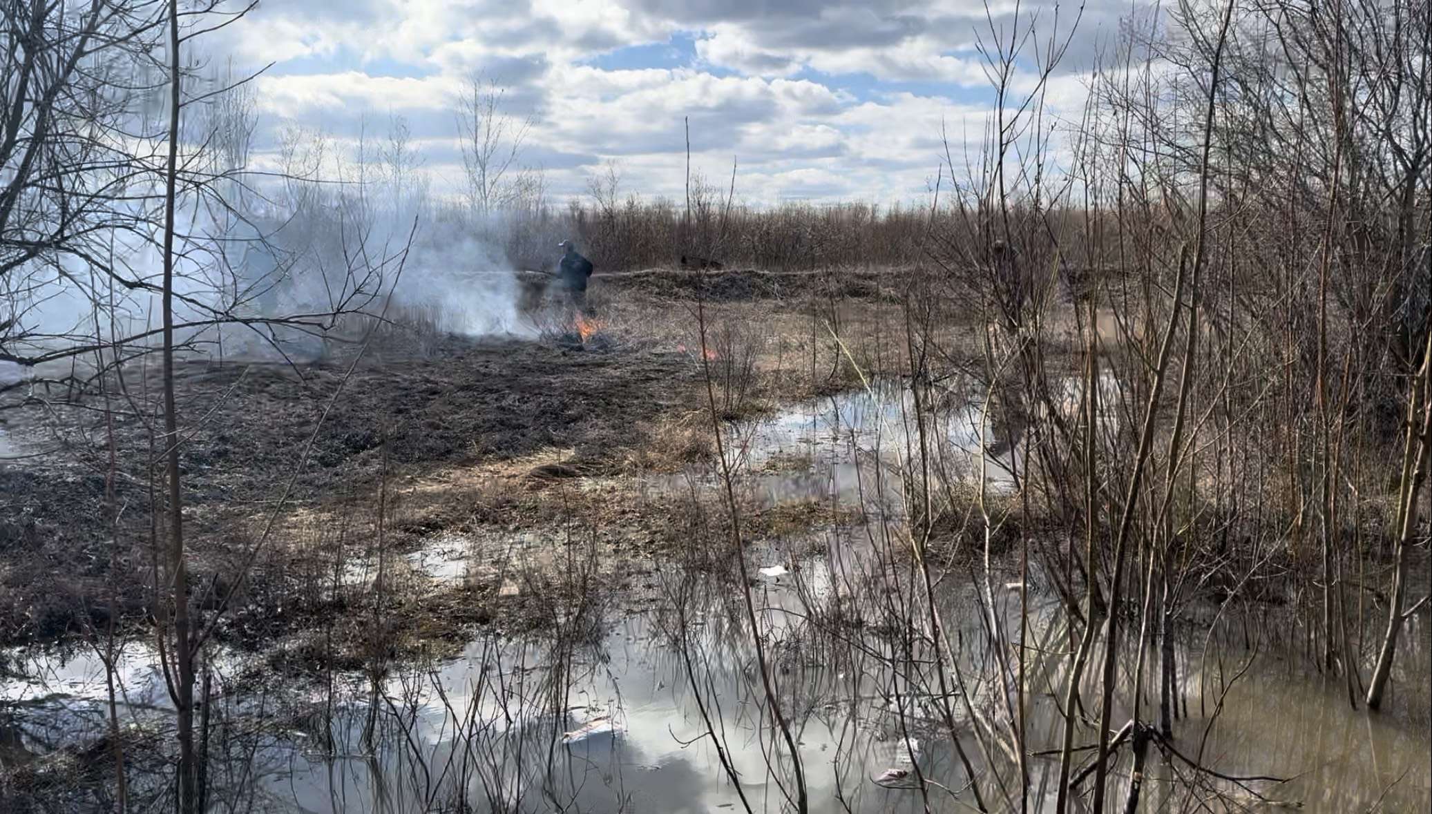 A cultural burn in Gwichyaa Zhee, Alaska. Photo by Edward Alexander / Woodwell Climate Research Center.