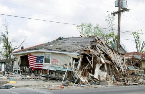 a building damaged by hurricane