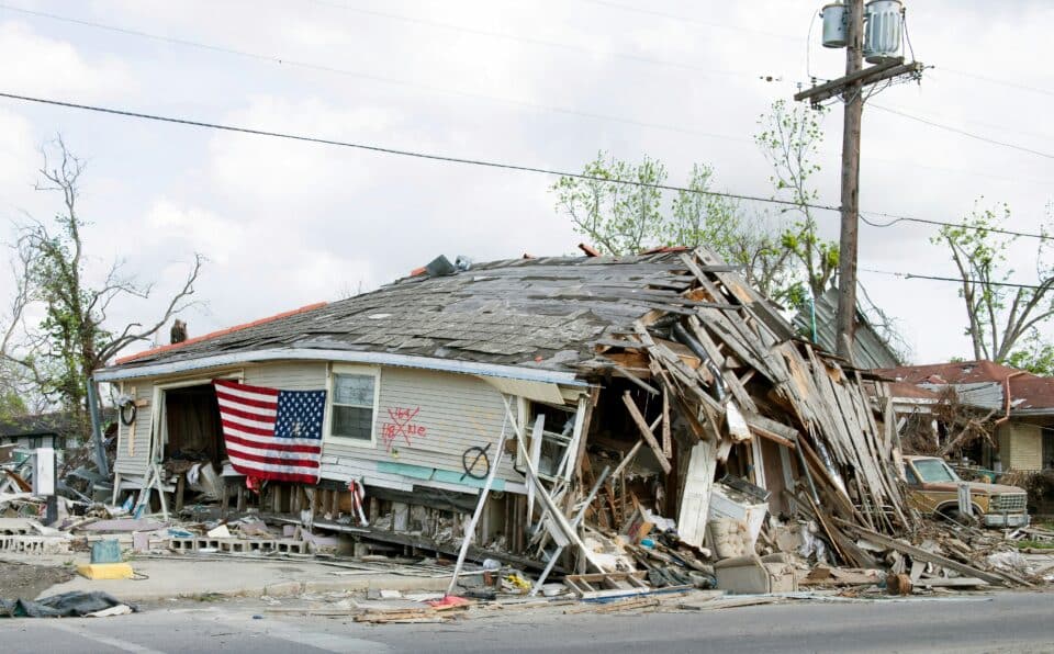 a building damaged by hurricane