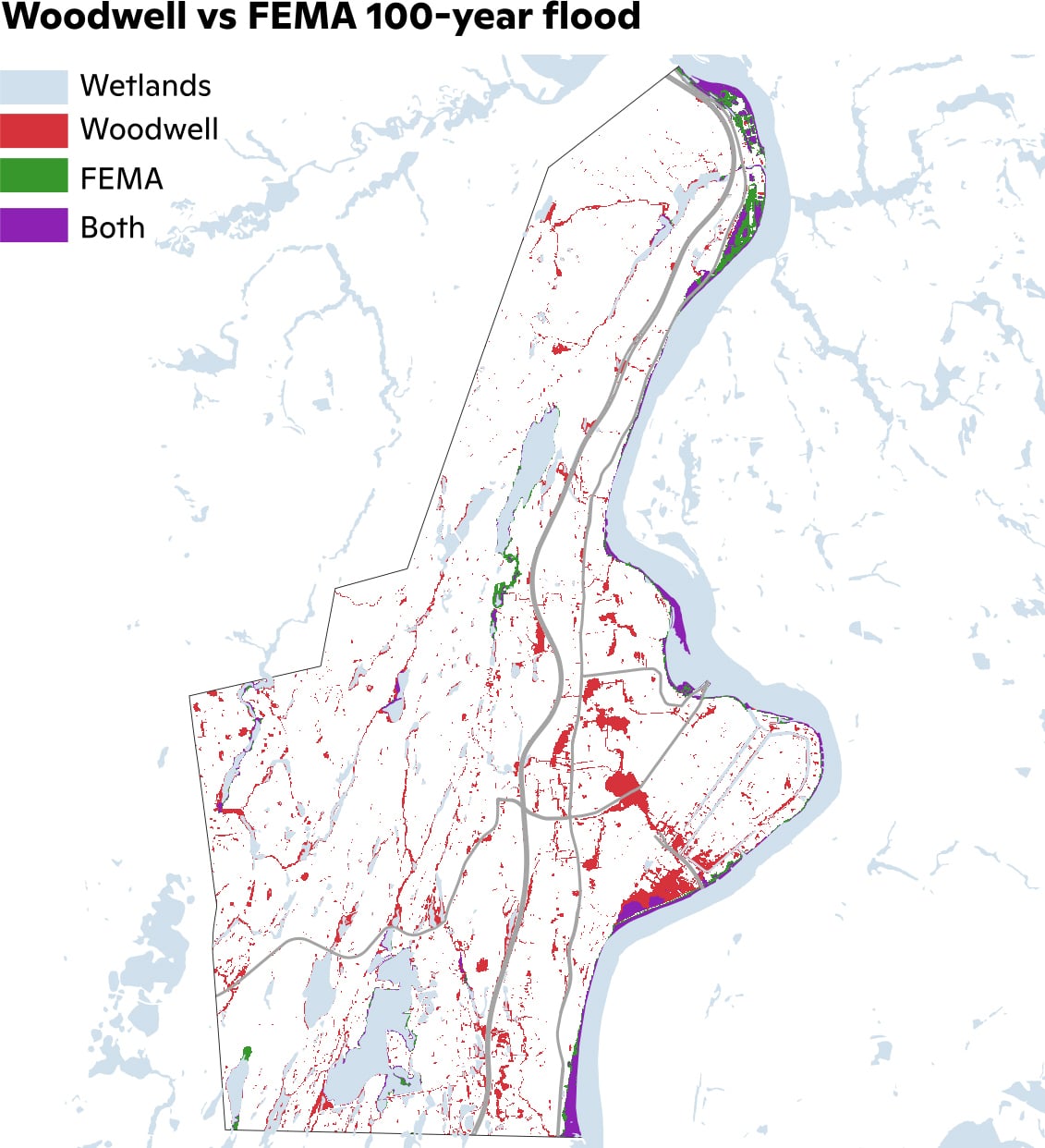 Woodwell vs FEMA 100-Year Flood map