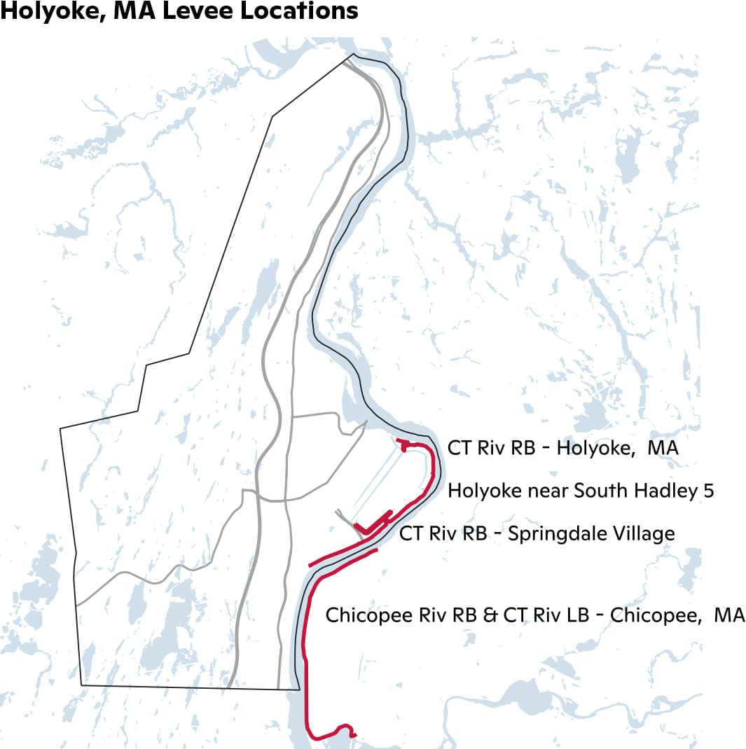 map of levee locations around Holyoke