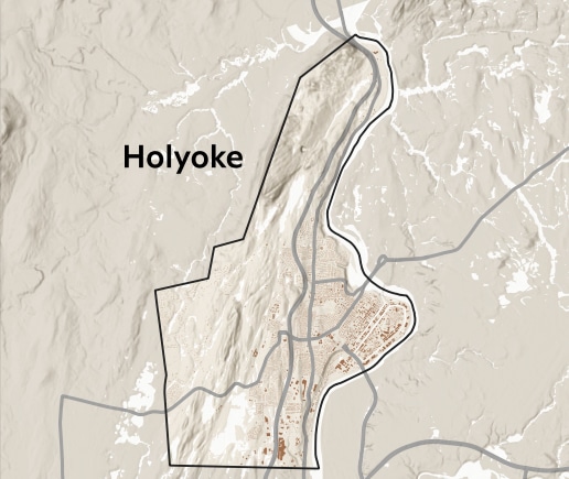 map with outline of the city of Holyoke