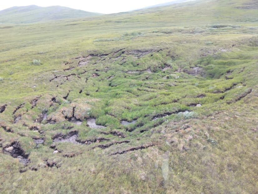 slumping ground eroding on tundra