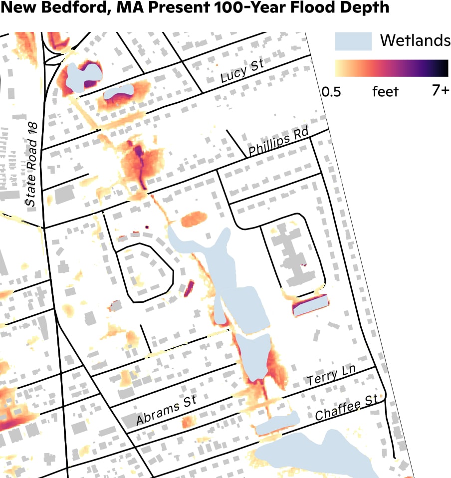 map of Present-Day 100-Year Flood Depth