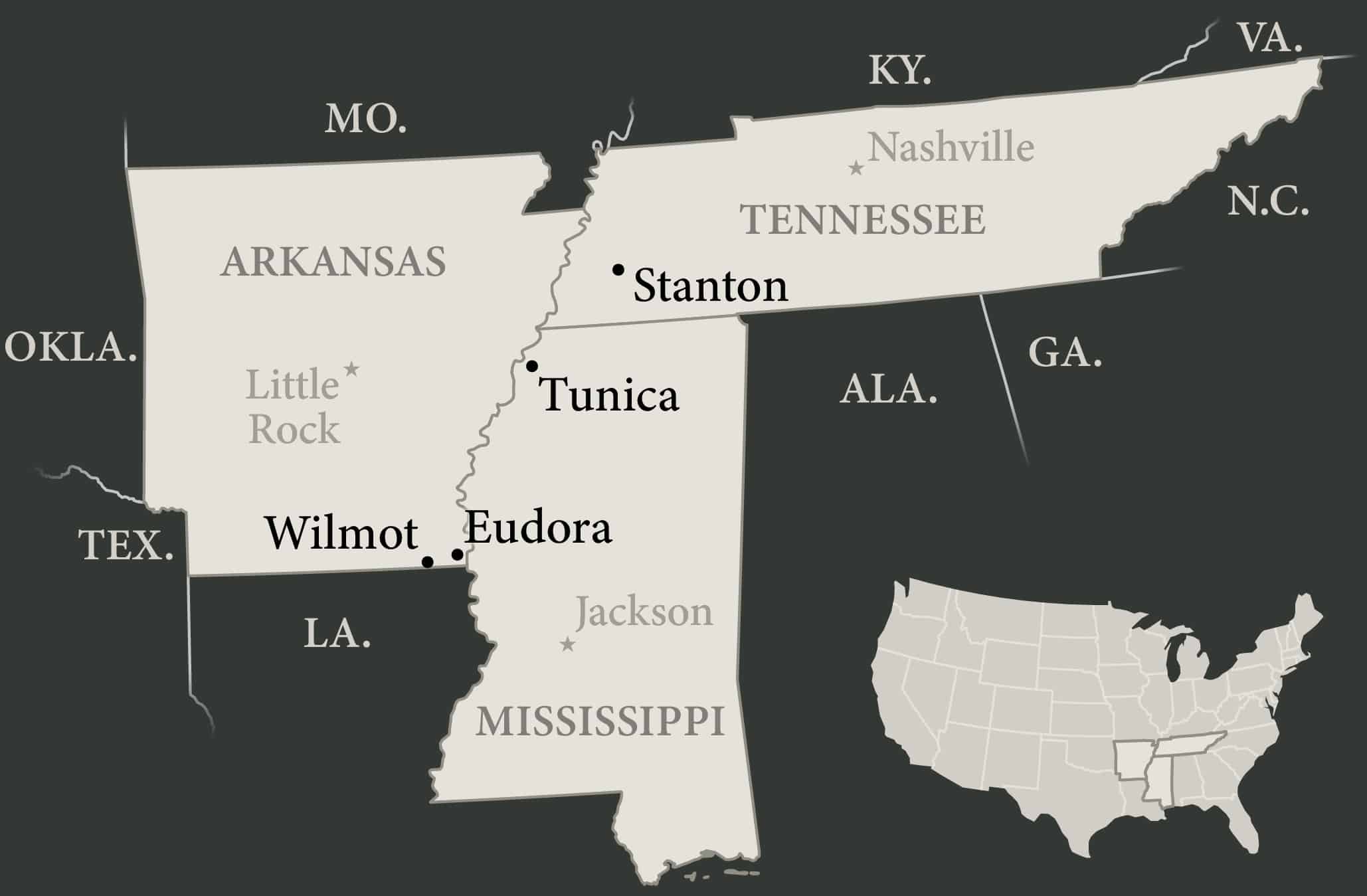 misssissippi, tennessee, and arkansas