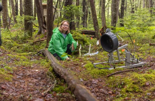 kathleen savage takes carbon measurements in howland forest