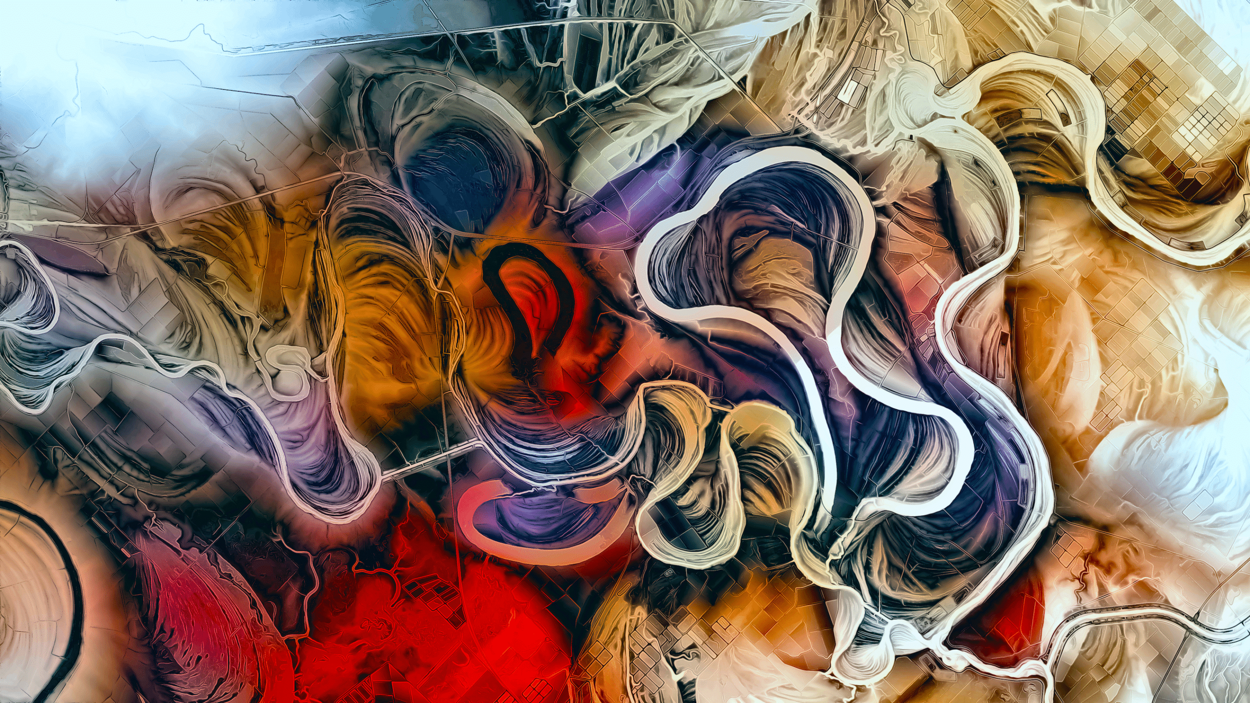 a colorful image created with satellite data. different colors represent the different elevations around a river