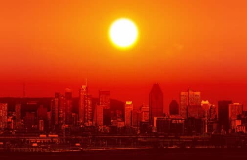 Conceptual image of a city hit by extreme heatwave by Marc Bruxelle.